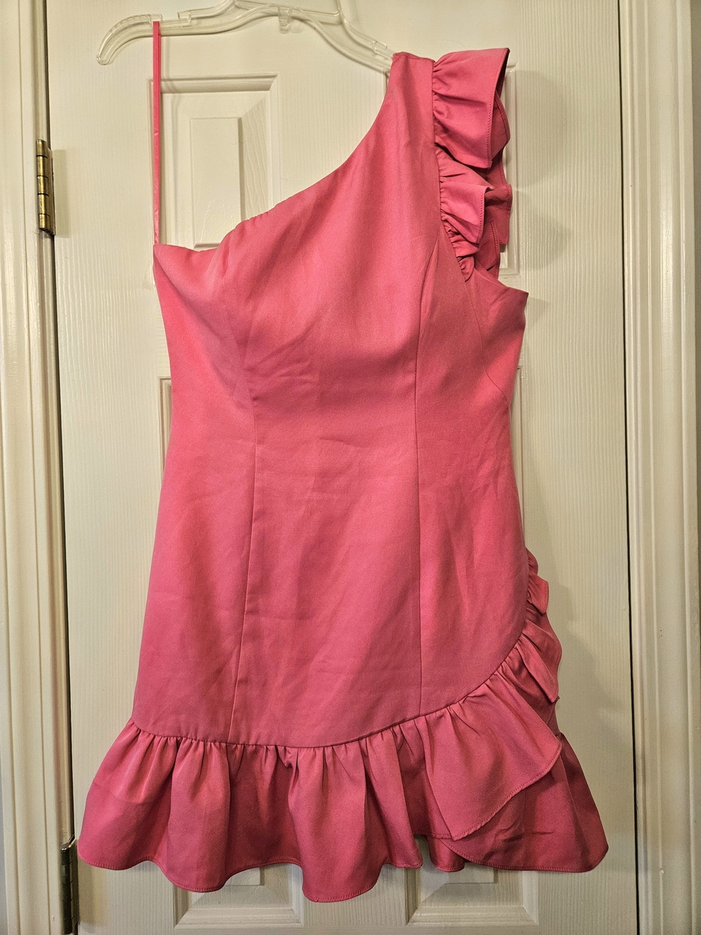 Pink One-Shoulder Ruffle Dress